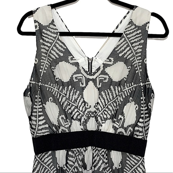 Milly of New York Ethnic Tribal Print Sleeveless Dress in Black and Ivory Size 8 - Picture 4 of 7